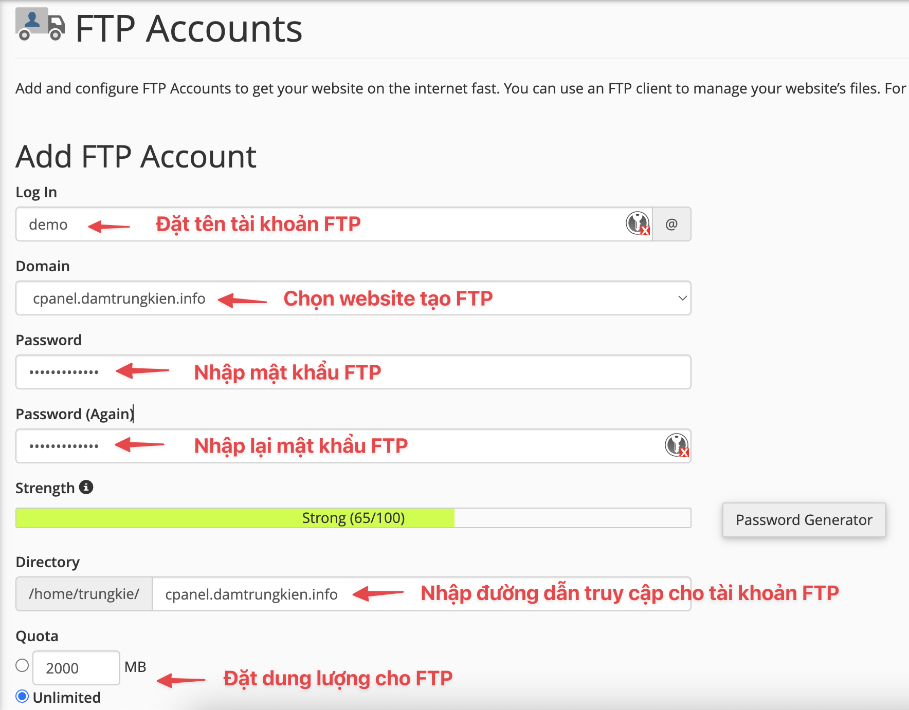Tạo và sử dụng tài khoản FTP  trên cPanel