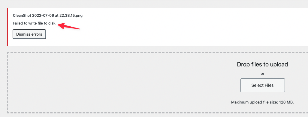 Xử lý lỗi Failed to write file to disk trên WordPress