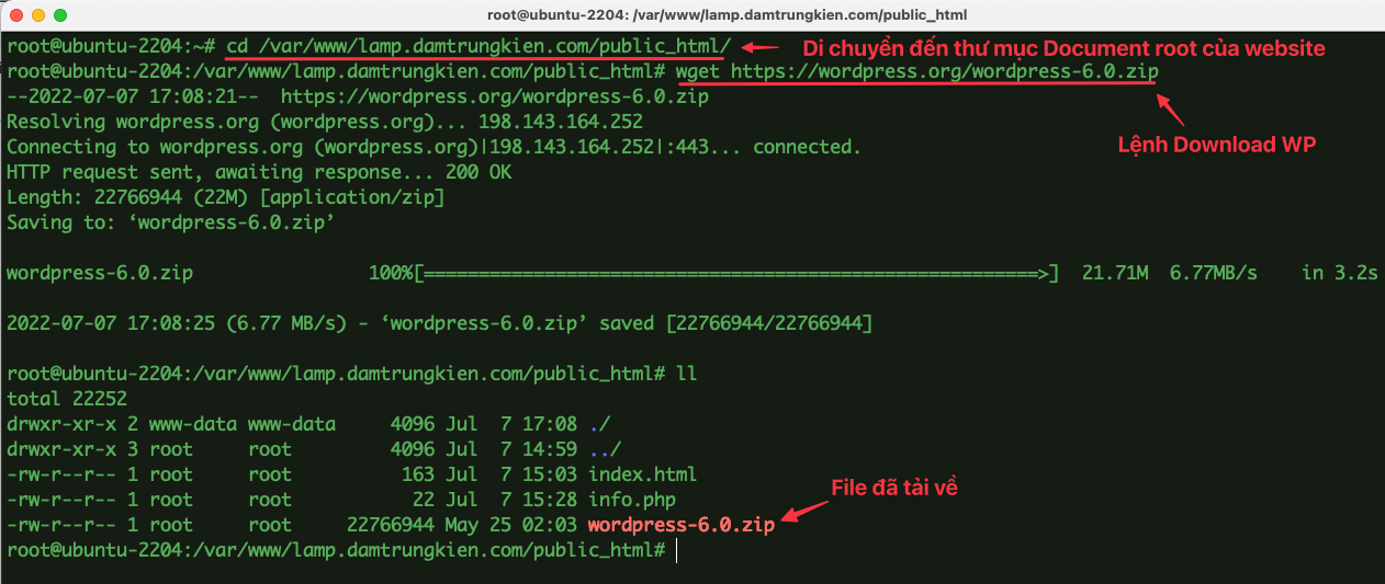 Cài đặt WordPress trên LAMP Stack với Ubuntu 22.04