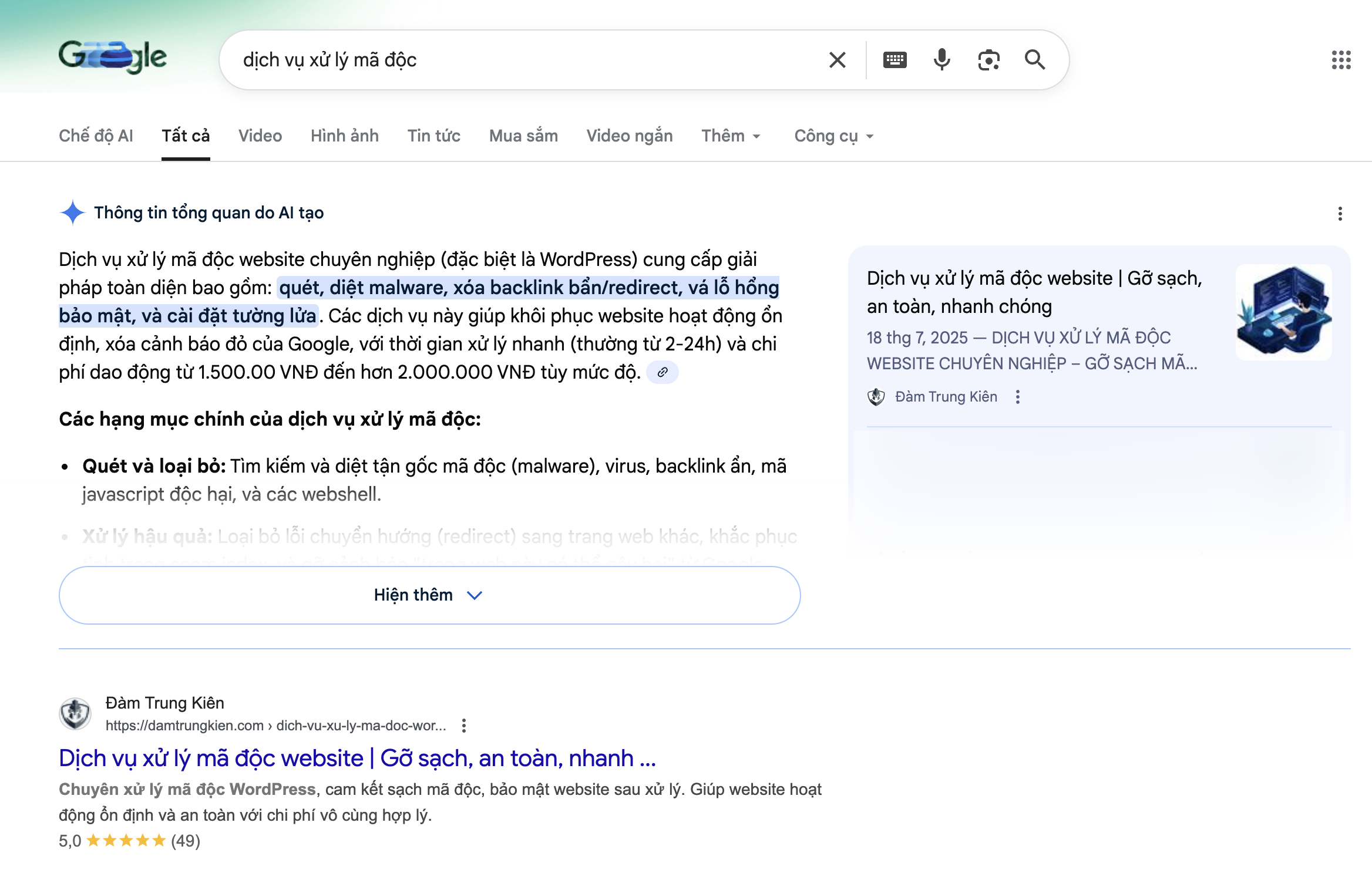 Uy tín được khẳng định trên Google Search