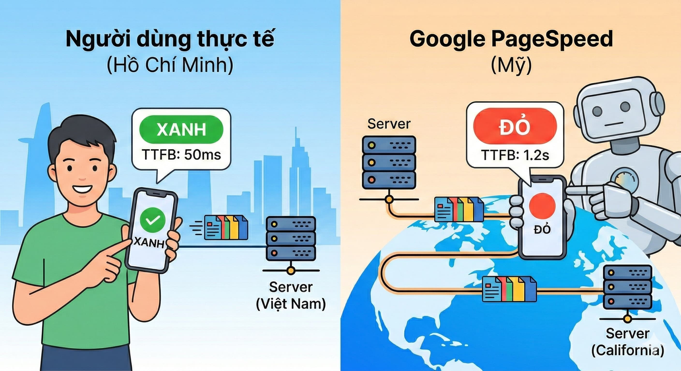 Tại sao TTFB ở trình duyệt và Google PageSpeed khác nhau?